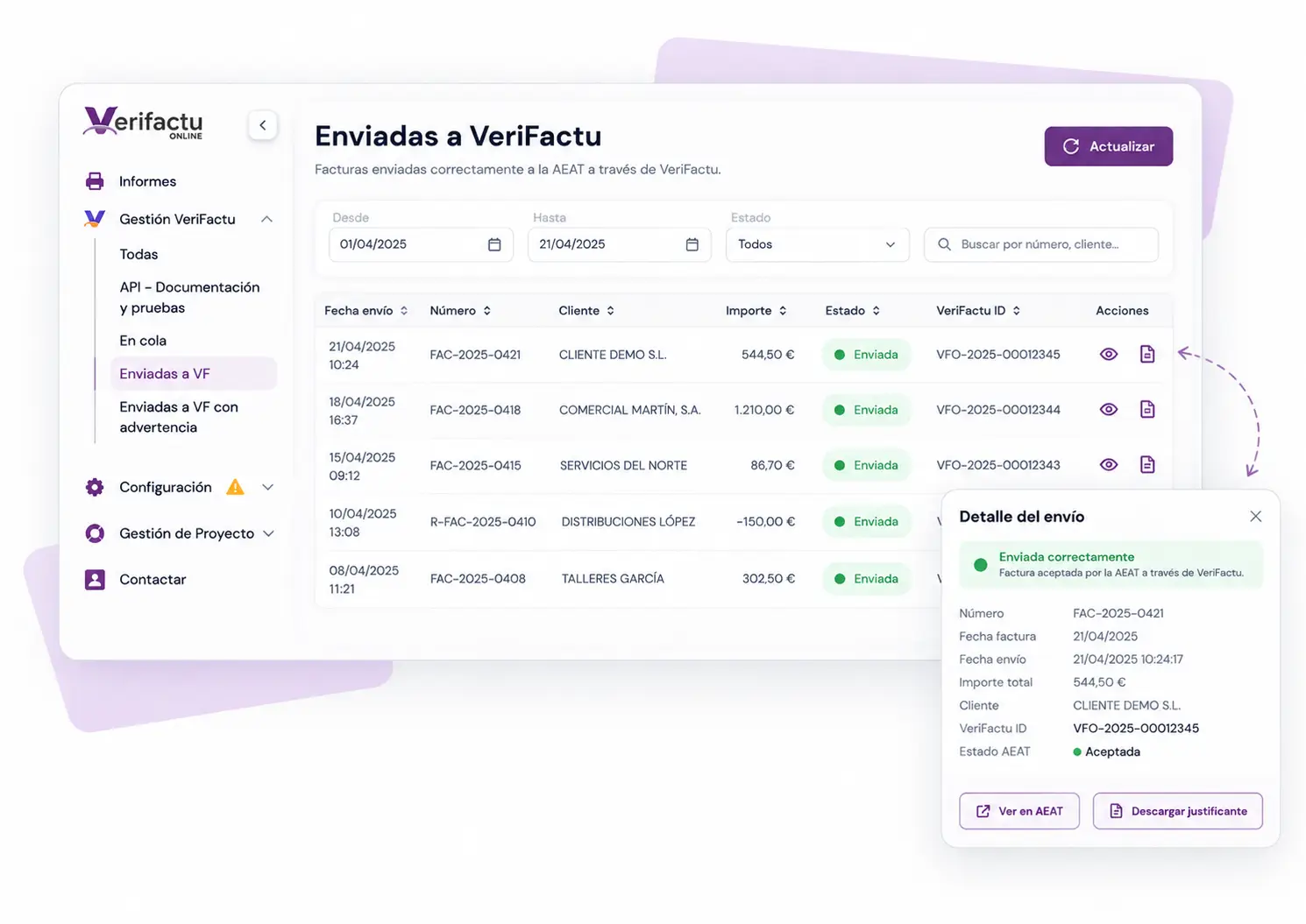 VeriFactu Online - Facturas enviadas